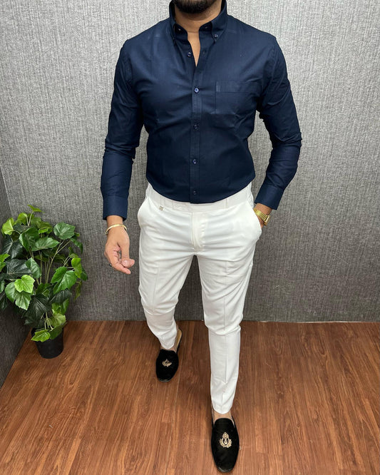 Navy Blue Shirt and White Pant Combo